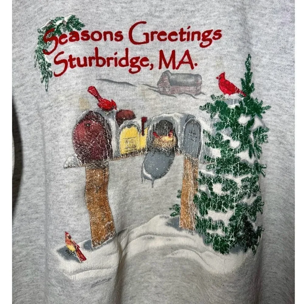Vintage Greetings From Sturbridge Massachusetts Gray Crewneck Sweatshirt‎ Large